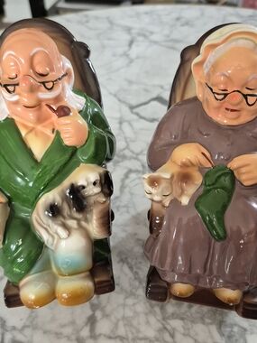 Vintage Lefton Ceramic Grandparent Figurine Set - Piggy Banks